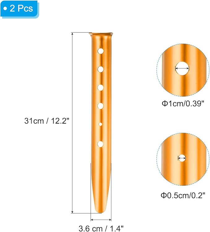 PATIKIL Aluminum Tent Stakes, 2 Pack Metal Camping Ground Pegs Camping Accessories Sand Stakes with 6 Holes for Tents Hammocks and Canopy, Gold Tone