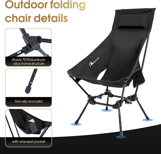 MOON LENCE Portable Camping Chairs for Adults, Adjustable Oversize Beach Chair Lawn Chair with High Back - Large Capacity, Heavy Duty (New Black)
