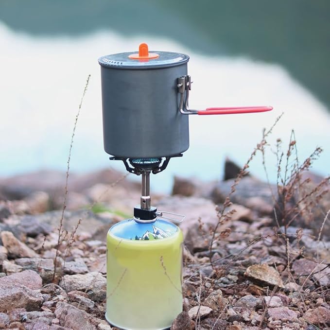 Camping Cooking Pot 1000ml Aluminum Alloy Lightweight Outdoor Milk Tea Coffee Kettle with Folding Handle for Hiking Picnic, Gray