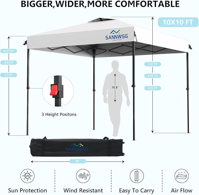 10X10 Pop Up Canopy Tent with 3 Sidewalls,Easy Up Canopy,Commercial Instant Shelter,Heavy Duty One Person Set Up Event Tent,White