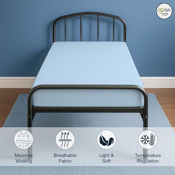 Cot Fitted Sheet 33 x 75, 100% Egyptian Cotton, 1 PC Cot Size Bottom Sheet Only, Perfect for Narrow Twin, Camp Bunk, Army Cots, Trifold Mattress, Camping Cot, Guest Bed Replacement(Light Blue)