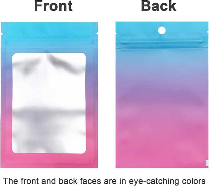 100 Pcs Resealable Mylar Bags, Gradient Color Food Storage Bags, Zip Bag Foil Bags Packaging Pouch for Food Storage, Sample, Small Business (Blue Pink, 4 X 6 Inch)