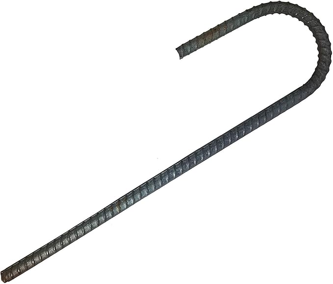 USA Made (10-Pack) 3.5" Bend : 12" Curved Steel Rebar Ground Stakes J Hook - Heavy Duty 12" Hard Soil, Fence, Landscape, Deer Fence, Tent, Camping, Irrigation etc. (Fits 3" Pipe)