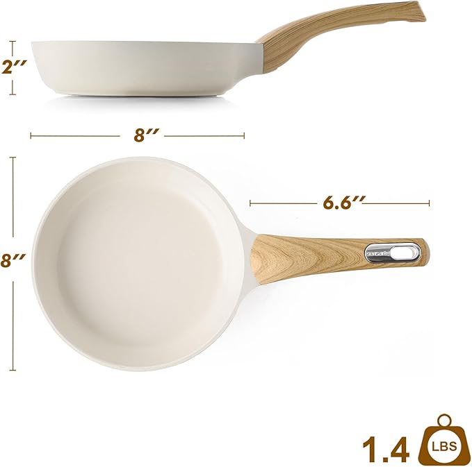 SENSARTE Ceramic Nonstick Frying Pan Small Skillet 8/9.5/11/12.5Inch Non Stick Omelet Pan, Non-toxic Kitchen Cooking Chef's Pan, Free of Intentionally Added PFOA/PFAS/PTFE, Induction Compatible, White
