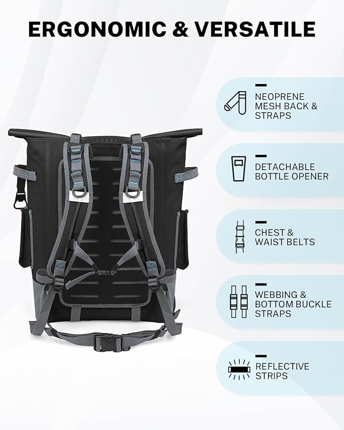 Gonex Cooler Backpack, 40 Can Insulated Soft Backpack Cooler Bag for Men Women, Waterproof Nylon TPU Cooler Backpack for Beach, Picnic, Lunch and Camping