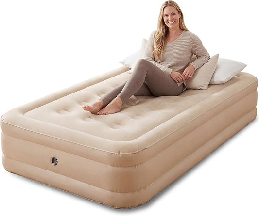 Twin Air Mattress with Fast Inflation Pump, Air Mattress - Leak-Free & Odorless Inflatable Bed for Travel and Guests, Supports up to 650 lbs - Ideal for Camping and Home, 16" Height