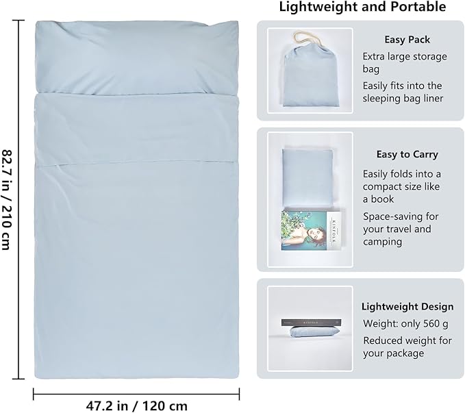 Sleeping Bag Liner Camping Adult Sleep Sack Lightweight Travel Sheet for Hotel Bed Compact Ultralight Essential Cleaning Supplies Kit Travel Bedding Set for Backpacking