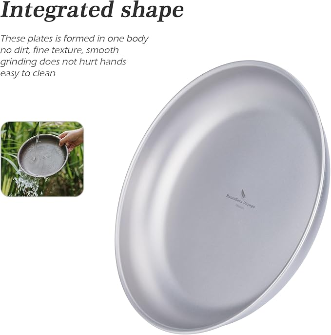 Boundless Voyage Titanium Camping Plate Dishes Saucer Lightweight Round Dinnerware Set Stackable Serving Plates Pasta Plates Travel Outdoor Home Kitchen Tableware Set Ti1119T