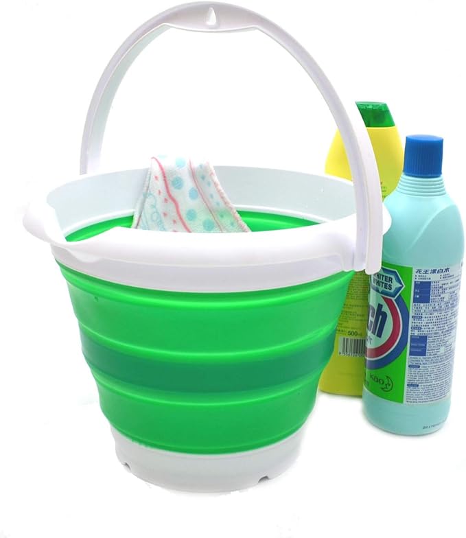 SAMMART 5L / 1.32 Gallon Collapsible Plastic Bucket - Foldable Round Tub - Portable Fishing Water Pail - Space Saving Outdoor Waterpot (5L Round, Bright Green)