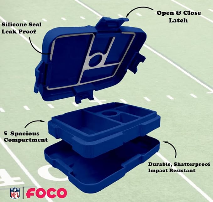 FOCO NFL Unisex-Adult Officially Licensed 2-Tone Big Logo Team Color Football Leak Proof 5 Compartment Bento Lunch Box - Buffalo Bills