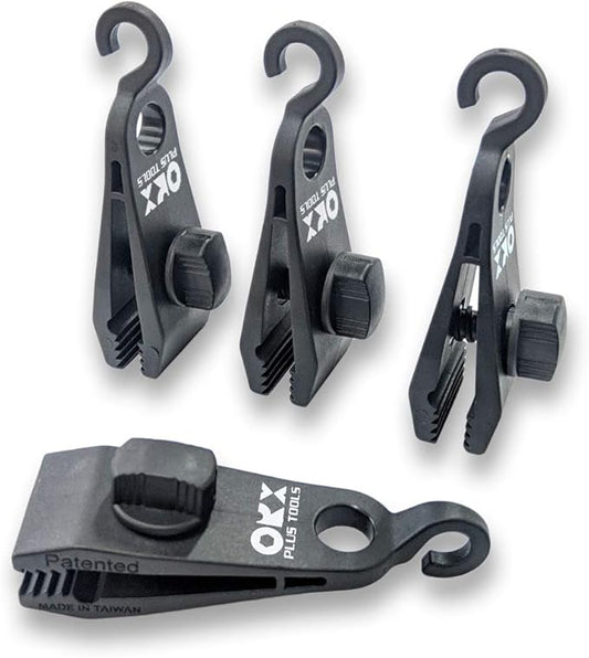 ORXPLUS TOOLS 4pcs Thumb Screw Tarp Clips with Hook, Tent Clamps, Awning Clamp Set for Camping Canopies, Car Cover, Winter Boat, Pool, Sun Shade
