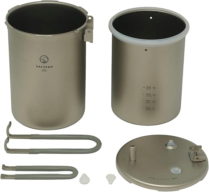 Valtcan 1800ml Titanium Pressure Rice Cooker Pot with Locking Lid | Lightweight Camping & Backpacking Cookware | Pure Titanium Bento Lunch Box | Rapid, Easy Rice & One-Pot Meals