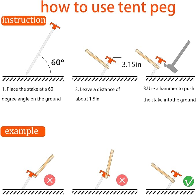 10-Pack 8" Heavy Duty Screw in Tent Stakes, Drill-in Non-Rust Ground Anchor Pegs, Metal Tent Accessories for Camping, Garden, Hiking, Orange