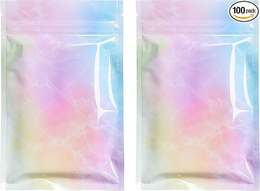 QQ Studio Smell Proof Colorful Sample Bags for Gummies and Dry Herbs, Odor Locking Designed Candy Storage Bags with Heat Seal (Rainbow, 2.75 x 4 Inch (100 Bags))