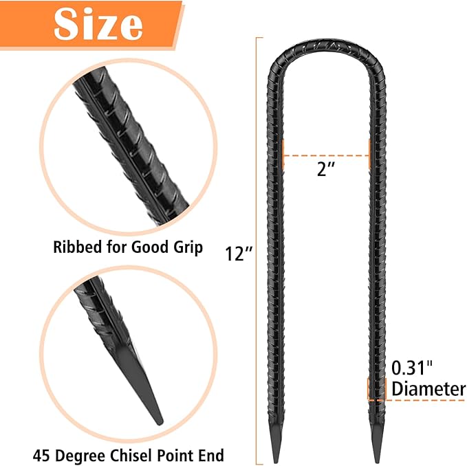 Trampoline Stakes Anchors 10-Pack Trampoline Accessories 12 Inch Wind Stake Heavy Duty High Wind Ground Anchor Galvanized Steel Tie Down Anchor Kit for Swing Set Soccer Goal (10Pcs, Black)