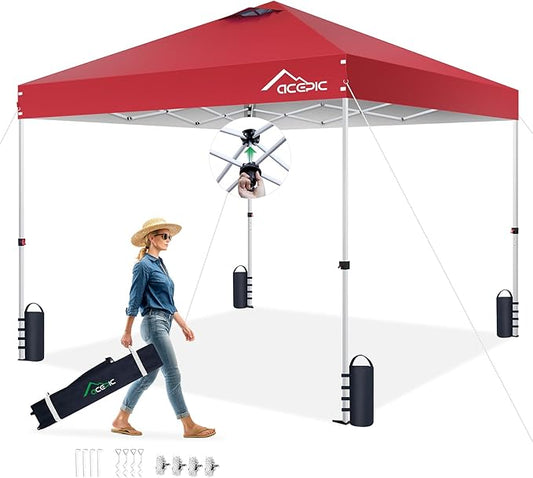 10x10 Pop Up Canopy Tent,300D Silver-Coating Top,Pop Up Canopy Tent Instant Portable Shelter with 1-Button Push and Wheel Carry Bag, 8 Stakes and 4 Canopy Weights (Lava Red, 10x10)