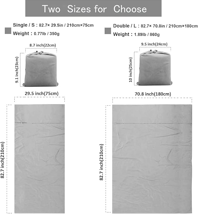 Sleeping Bag Liner, Lightweight Portable, Soft Travel and Camping Sheet, with Compact and Carry Bag, for Travel, Hotel