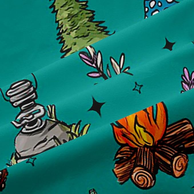 Feelyou Green Camping Camper Curtains for Bedroom Living Room Campfire Camper Accessories Blackout Shades Happy Camping Room Darkening Curtain Window Treatments, 2 Panels 52 x 90 Inch Decor