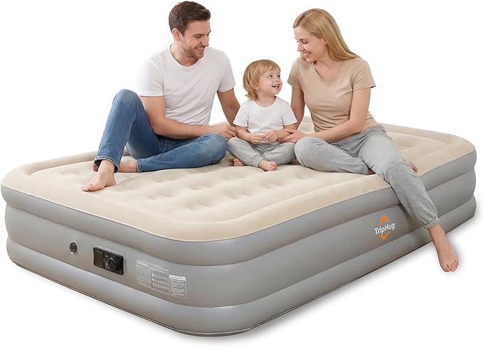 Queen Air Mattress with Built-in Pump, 2 Min Fast Inflation, 16" Raised Height, Supports up to 650 lbs, for Camping, Home Use, Guests, Portable Travel