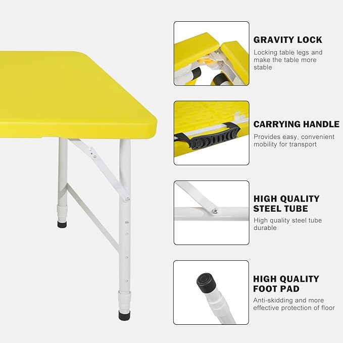 Portable Plastic Folding Table 4ft/6ft/8ft Heavy Duty White Black Picnic Dining Table Fold-in-Half for Camp Party Kitchen Indoor Outdoor