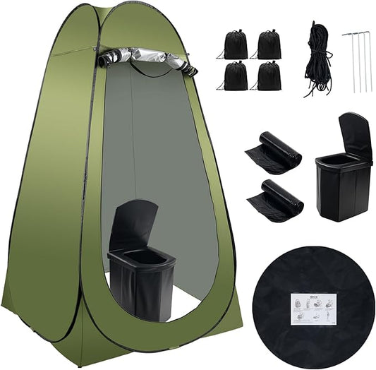 Portable Camping Toilet Kit for Adults, Pop up Privacy Tent, X Large Folding Toilet Potty with Camping Tent, Outdoor Instant Shower Tent Camp Toilet Changing Dressing Room