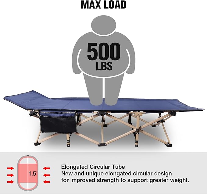 REDCAMP Folding Camping Cots for Adults Heavy Duty, 28" Extra Wide Sturdy Portable Sleeping Cot for Camp Office Use, Blue