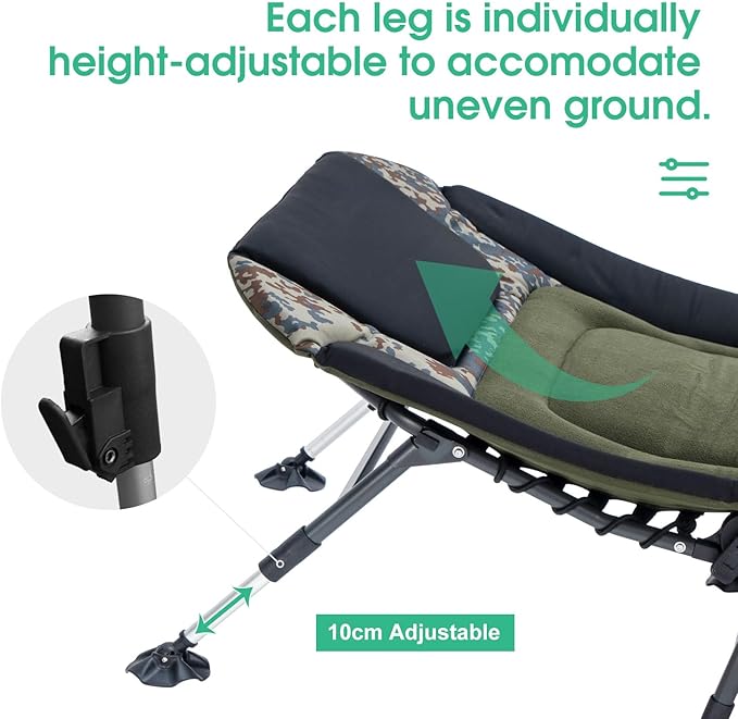 XXL Camping Cot for Adults 330Lbs with Carry Bag, Heavy Duty Folding Bed with Soft Padded Cushion, Portable Camp Bed for Hunting, 180° Adjustable Reclining Outdoor Lounger, Camouflage