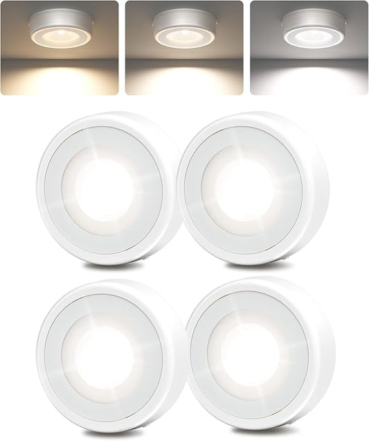 EZVALO LED Puck Lights, 50Lumens, Touch Light, 2.5'' Mini Tap Light, Rechargeable Sitck On Tap Lamp, 3 Color Temps, Under Cabinet Lights Wireless, Ideal for Kitchen,Closet,Pantry,Camper(4 Pack)