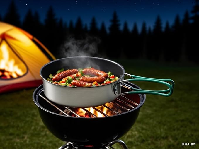 Stainless Steel Camping Cookware, durable, easy to clean, and quick to heat up. Compact camping cookware set, perfect for family picnics, camping, backpacking, hiking.