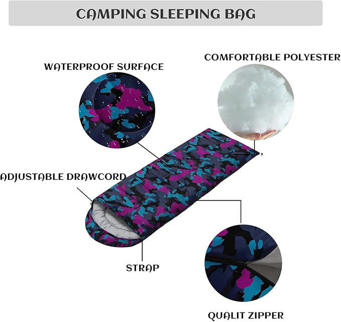 Sleeping Bags for Adults and Kids Backpacking Camping Sleeping Bags for Girls and Boys Lightweight Waterproof Cold/Warm Sleeping Bag for All Season