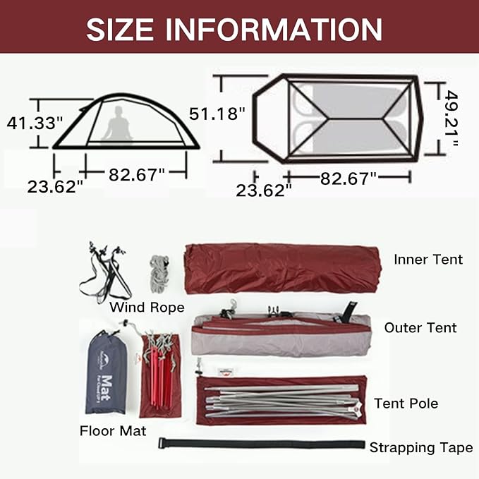 Naturehike 1/2/3Person Lightweight Camping Tent, Waterproof Tent with Inner Tent&Ground Cloth Mat, Portable Backpacking Shelter for Outdoor