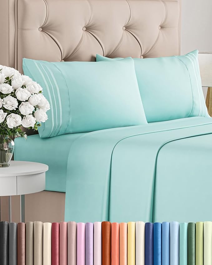 Cal King Size 4 Piece Sheet Set - Comfy Breathable & Cooling Bed Sheets Set - Hotel Luxury Bedding for Women, Men, Kids, Teens, Boys & Girls - Deep Pockets, Soft, Wrinkle Free - Oeko-Tex - Spa Blue