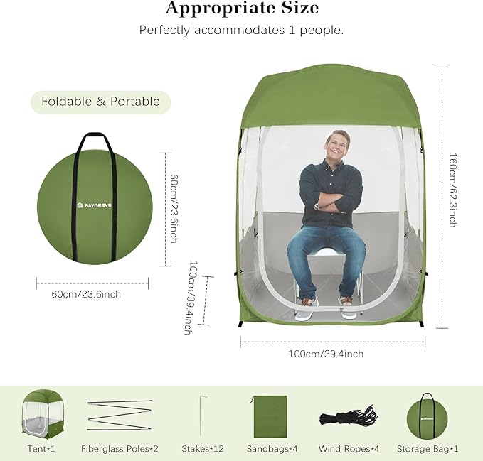 Sports Tent, Portable & Foldable Pop Up Tents Shelter with Carry Bag, Instant Weather Proof Clear View Bubble Tent for Fishing, Camping, Watching Sports Events