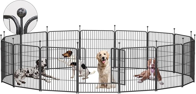 Dog Playpen,32/40/45 Inch Height in Heavy Duty, Folding Indoor Outdoor Anti-Rust Dog Exercise Fence, Portable Pet Playpen with Door for Large Medium Small Dogs and Pet (16 Panels, 32 Inch) Silver