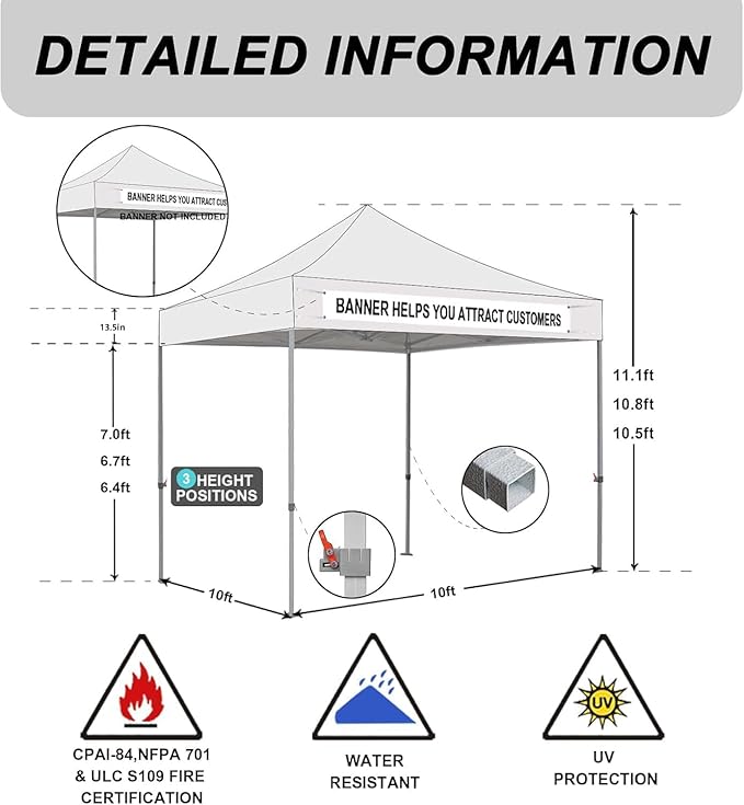 Eurmax USA Standard 10x10ft Patio Pop Up Canopy Tent for Outdoor Events Commercial Instant Canopies with Heavy Duty Roller Bag,Bonus 4 Canopy Sand Bags (Sky Blue)