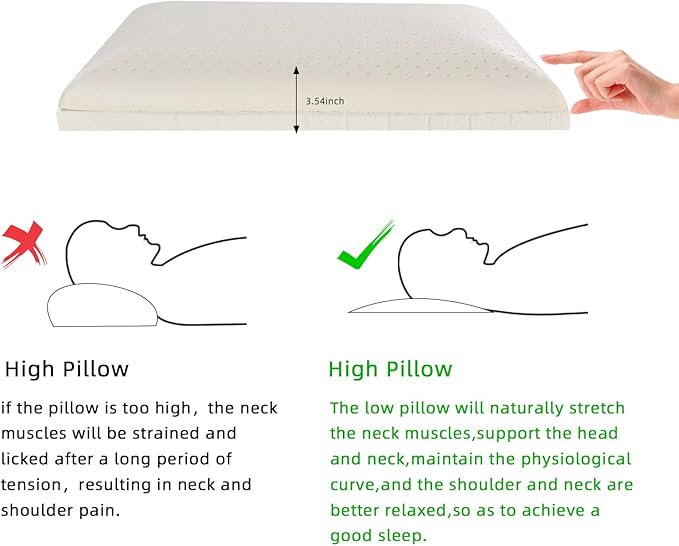 SUQ I OME Adjustable Slim Sleeper -Thin Flat Latex Pillow for Sleeping with 2 Removable Layers 3 Heights(1'', 2.5'', 3.5''), for Stomach, Side and Back Sleepers,Twill White