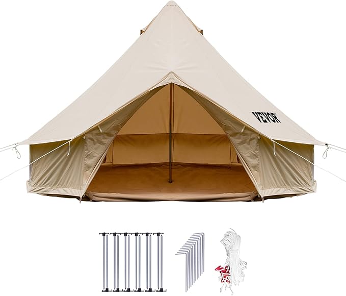 Happybuy Canvas Bell Tent - 4 Seasons Breathable 100% Cotton Canvas Yurt - w/Stove Jack, Luxury Glamping Tent Waterproof for Family Camping, Hunting, Party