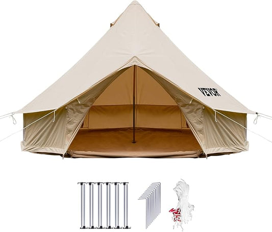 Happybuy Canvas Bell Tent - 4 Seasons Breathable 100% Cotton Canvas Yurt - w/Stove Jack, Luxury Glamping Tent Waterproof for Family Camping, Hunting, Party