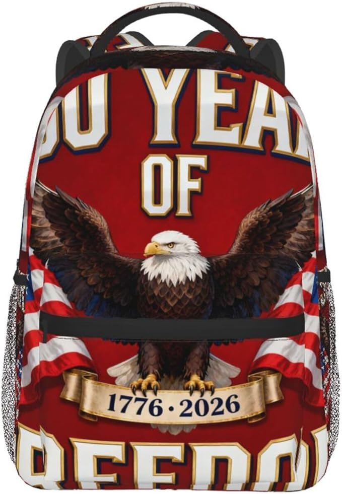Adults Lightweight 250th Anniversary 1776-2026 Patriotic Eagle Art Rucksacks Large Capacity Bookbag With Adjustable Shoulder Straps for Trekking Outdoors Bicycle