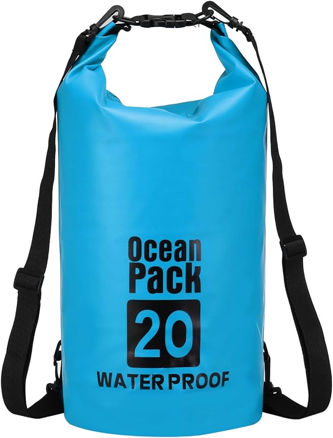 Waterproof Dry Bag, 20L Fit for Women Men Water Proof Bags Lightweight Dry Storage Floating Backpack with Whistle for Travel Backpacking Boating Kayaking (Lake Blue)
