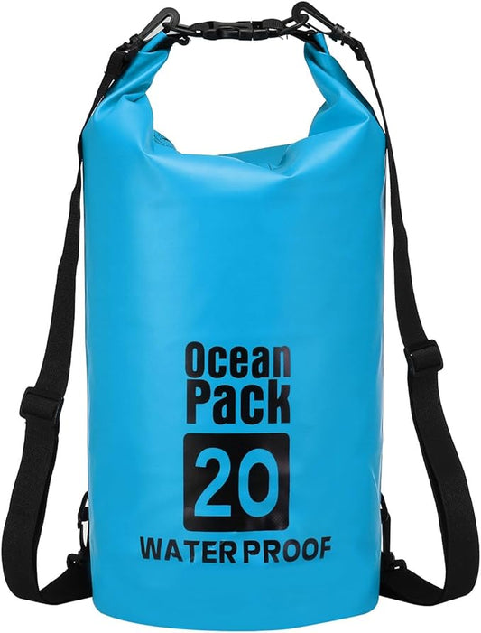 Waterproof Dry Bag, 20L Fit for Women Men Water Proof Bags Lightweight Dry Storage Floating Backpack with Whistle for Travel Backpacking Boating Kayaking (Lake Blue)