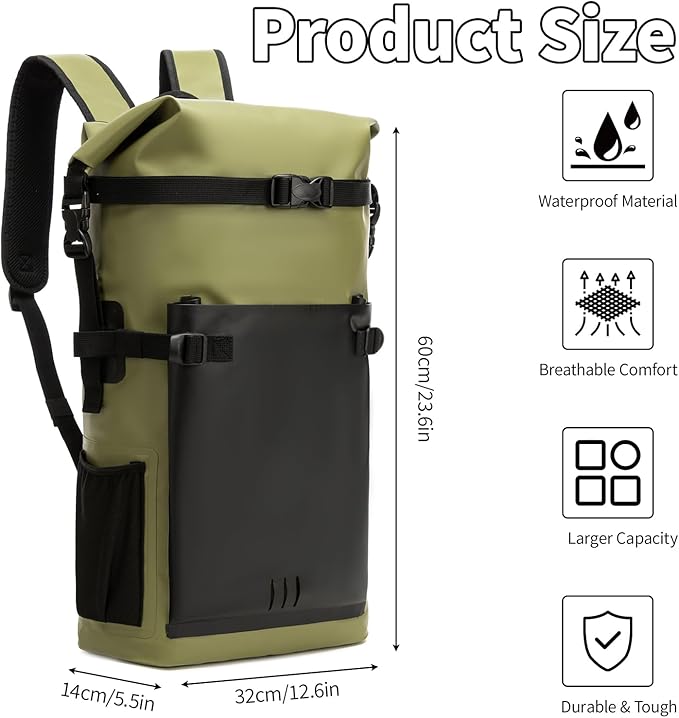 Waterproof Dry Bag,Heavy Duty Hiking Backpack Roll-Top Closure Bag for Kayaking, Hiking, Camping, Boating- Men/Women ﻿