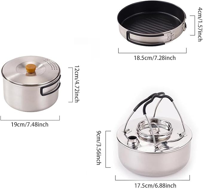 Camping Mess Kit,Nonstick Frying Pan,Open Fire Cookware,Folding Handle,Gear,Outdoor Camping Cookware,Soup Pot for Camping BBQ