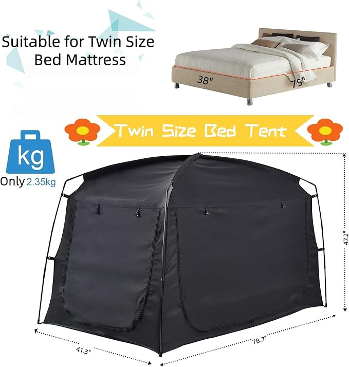 Privacy Sleep Indoor Bed Tent for Adults Kids, Portable Blackout 90% Canopy Tents with 3 Doors Breathable Mesh Windows