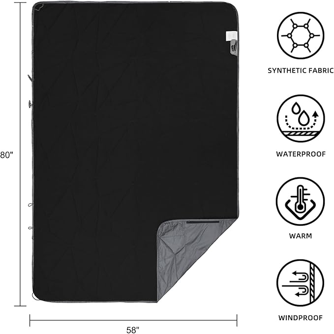 Outdoor Waterproof Blanket, Foldable Fleece Stadium Blanket for Outdoor Sports Event, Camping, Car, Pet, Picnics - Windproof, Wearable, Machine Washable 80" x 58" (Smoky Gray,Hooded)