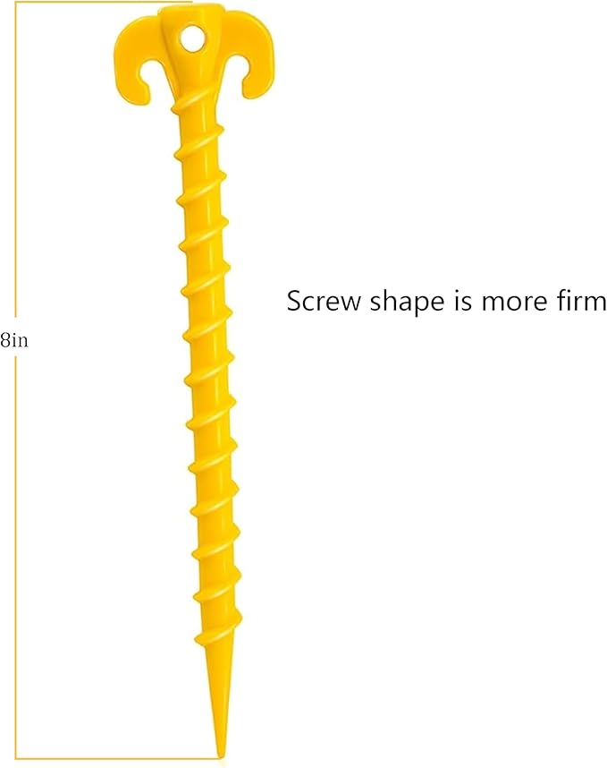 Canopy Stakes Canopy Anchor Beach Tent Stakes Heavy Duty Screw Shape 8 inch for Camping, Hiking and More- 4 Pack Yellow