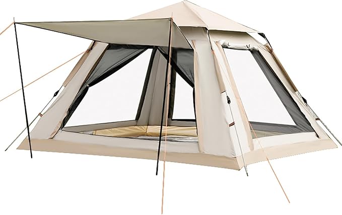 Instant Pop Up Camping Tent for 4-6 Person, 2 Mesh Windows & 2 Doors, Easy Set Up with Vestibule & Rainfly