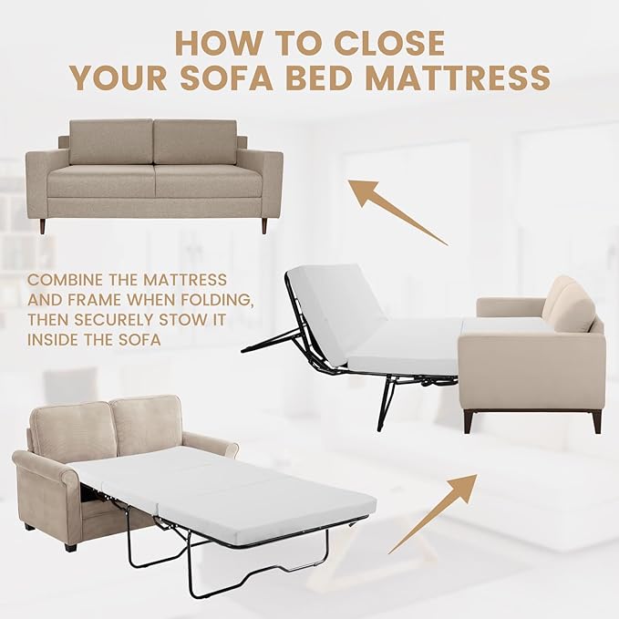 Begonia.K 4 Inch Foldable Memory Foam Sofa Bed Mattress Replacement, Queen Size Pull Out Couch for Sleeper Couch Beds Guest, RV Travel, Camping, 72" L x 59" W x 4" H, Sofa Not Included