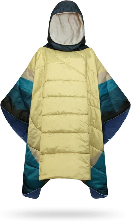 Camping Blanket, Poncho Wearable Hoodie Blankets Outdoor Waterproof Windproof