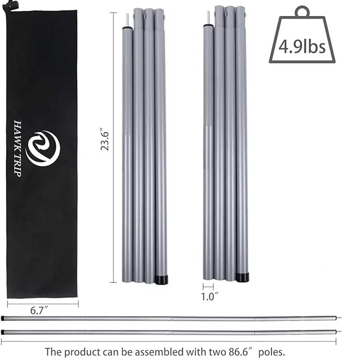 Camping Tarp Poles Tent Poles Adjustable for Tarp Canopy Awning Beach Shade (Dia 1.0"/Length 86.6")